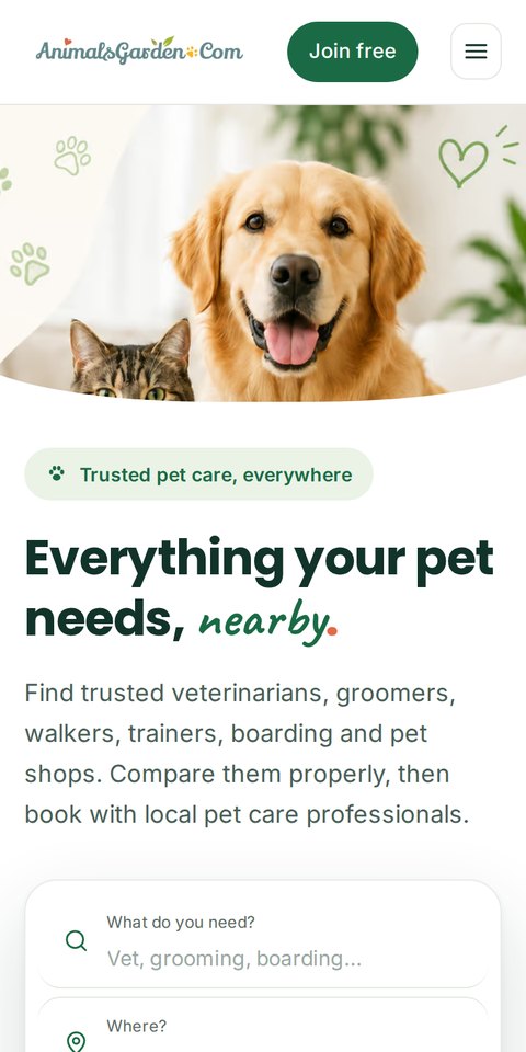 ANIMALS GARDEN home page on a phone