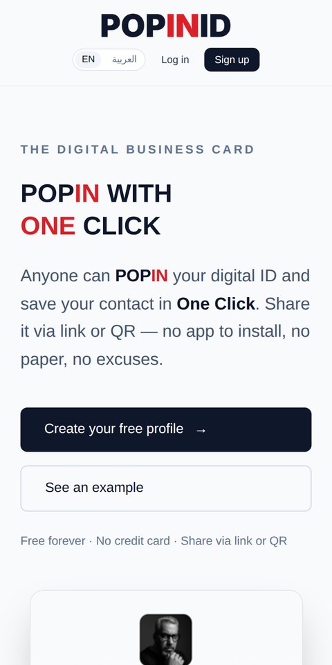 POPINID home page on a phone